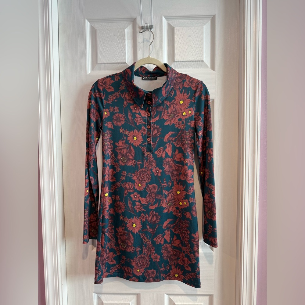 Zara Floral Long Sleeve collared dress size small